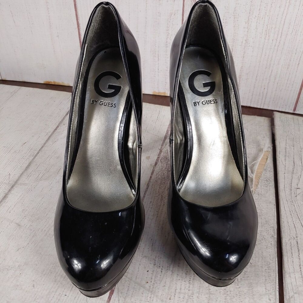 G by GUESS GGCannor 3 Women Heels Size 6.5M - Black Faux Leatherβ Platform Shoes